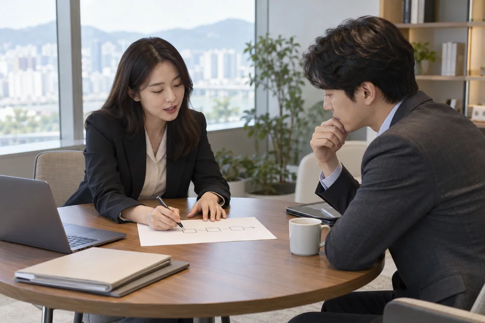 진행 일정과 결과 안내 방법을 상의하는 모습