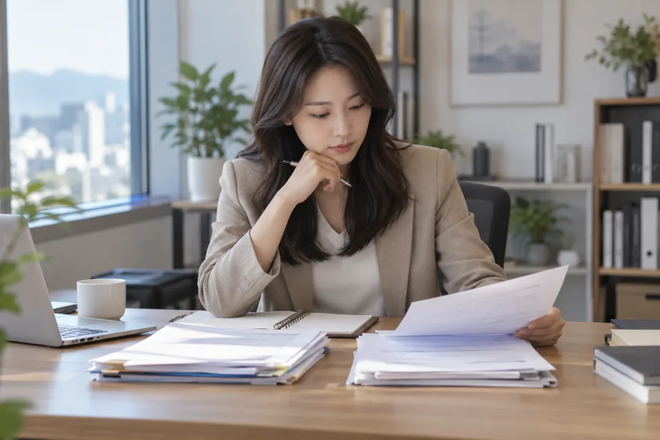 서로 다른 설명이 담긴 기록을 함께 살펴보는 모습