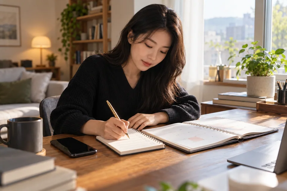 상담 후 준비할 일을 메모하는 모습
