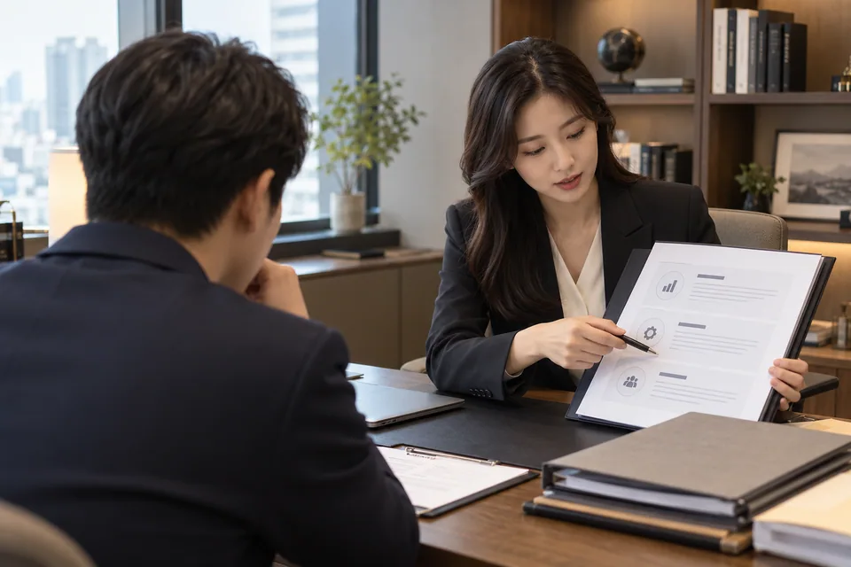 결과 보고의 항목과 전달 방법을 함께 살펴보는 모습
